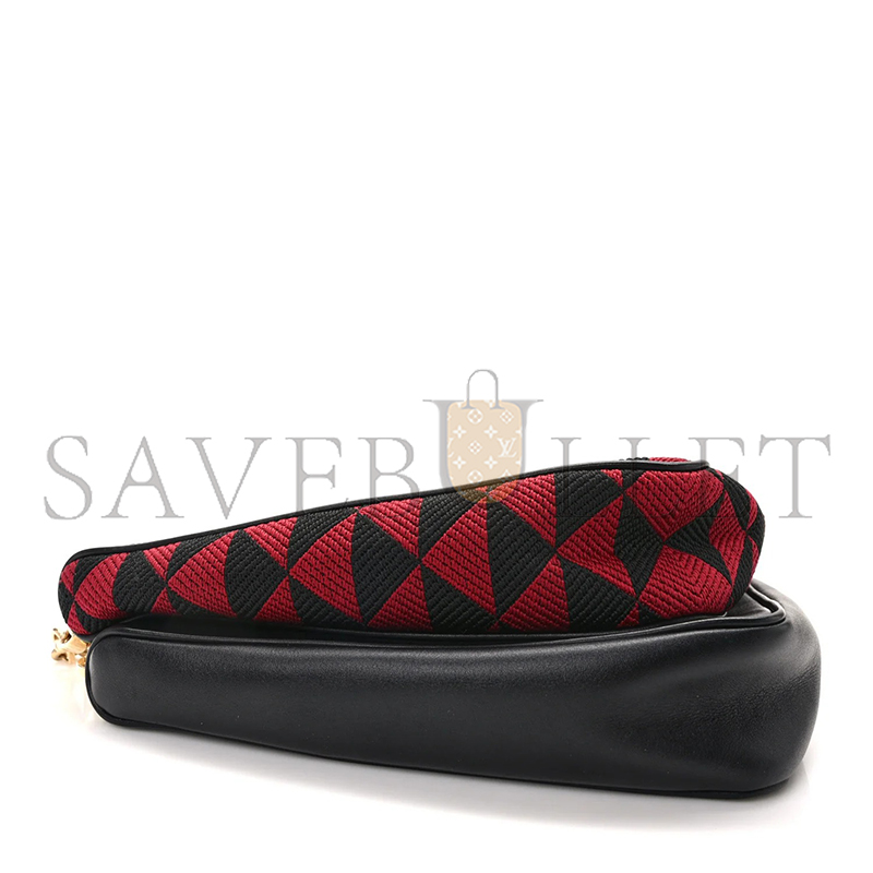PRADA JACQUARD CALFSKIN TRIANGOLO SYMBOLE EMBROIDERED MINI TRIANGLE DOUBLE BAG 1BC543 (27*14*6.5cm)